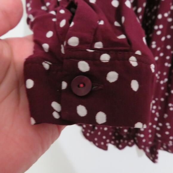 Maeve Womens Sz M Burgundy and White Polka Dot 3/4 Sleeve Top Front Buttons - Picture 6 of 8